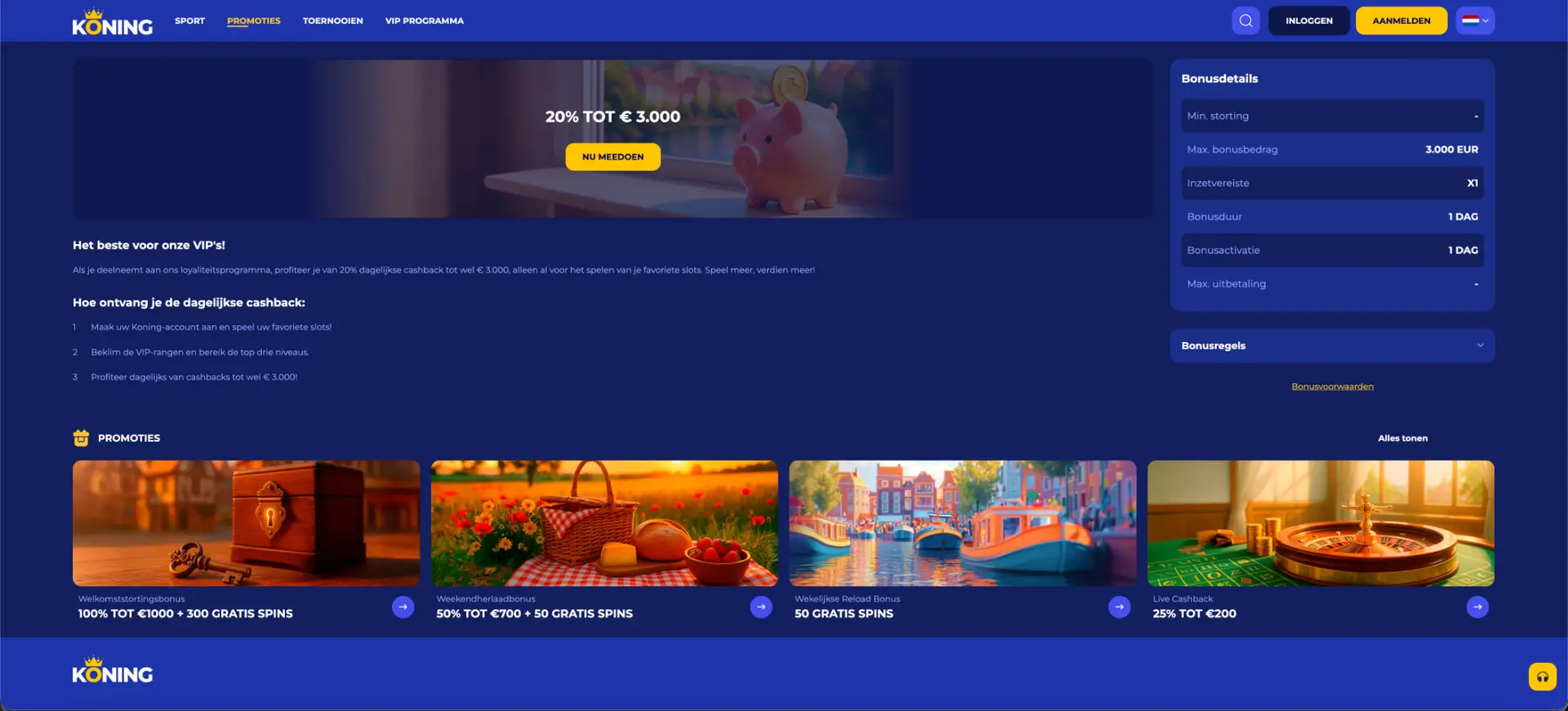 Dagelijkse cashback bij Koning casino