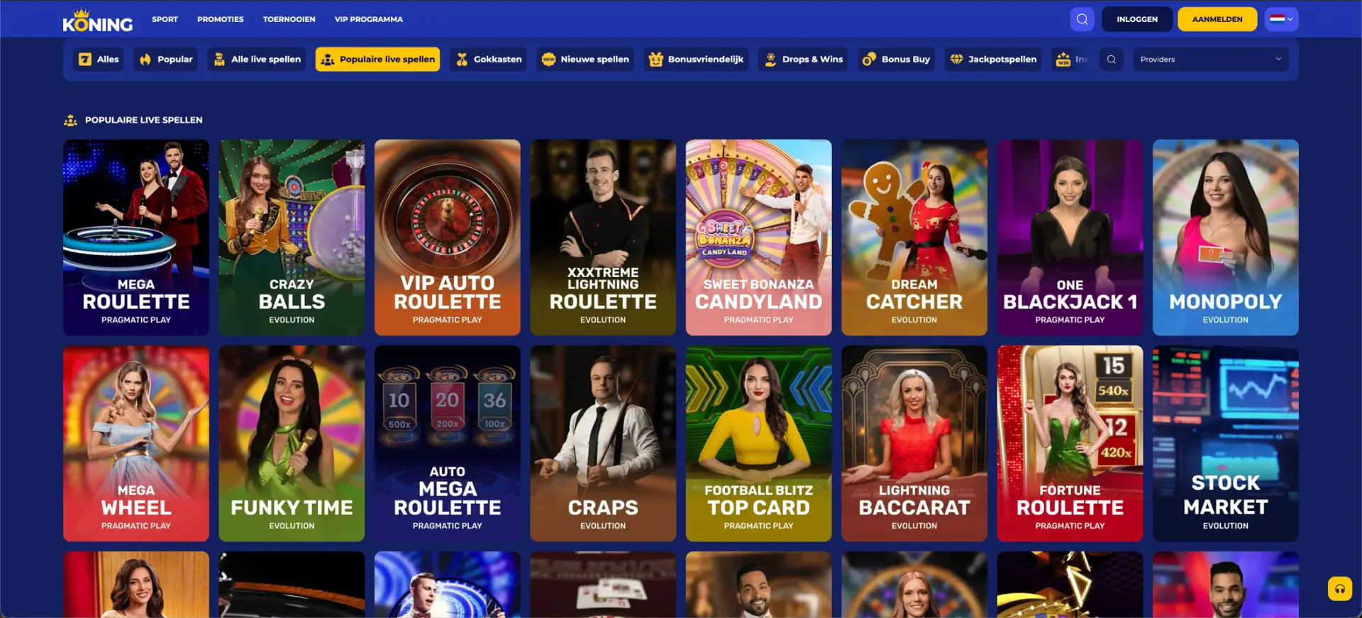 Populaire live spellen bij Koning casino