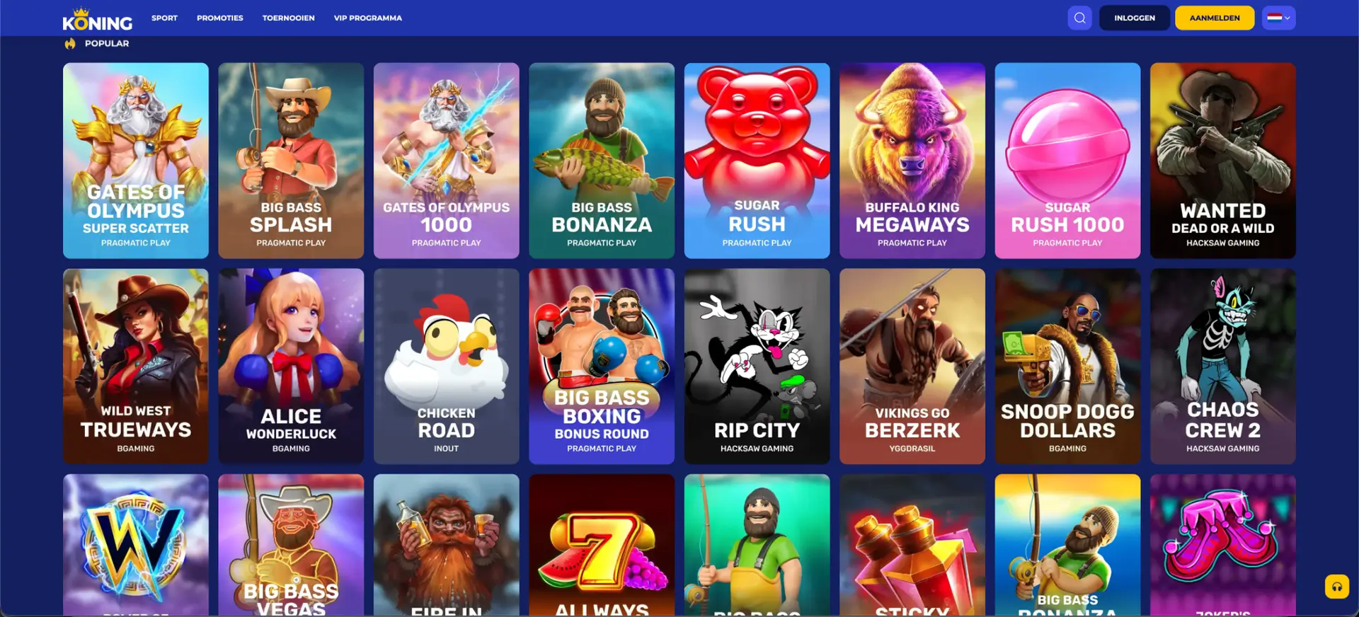 Populaire spellen bij Koning casino